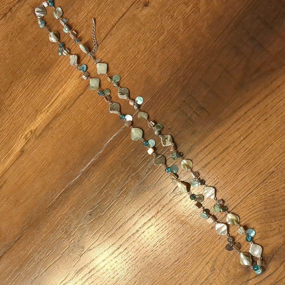Lia Sophia Long Silver Tone Multi-Colour Shell/Bead Necklace - Picture 2 of 4